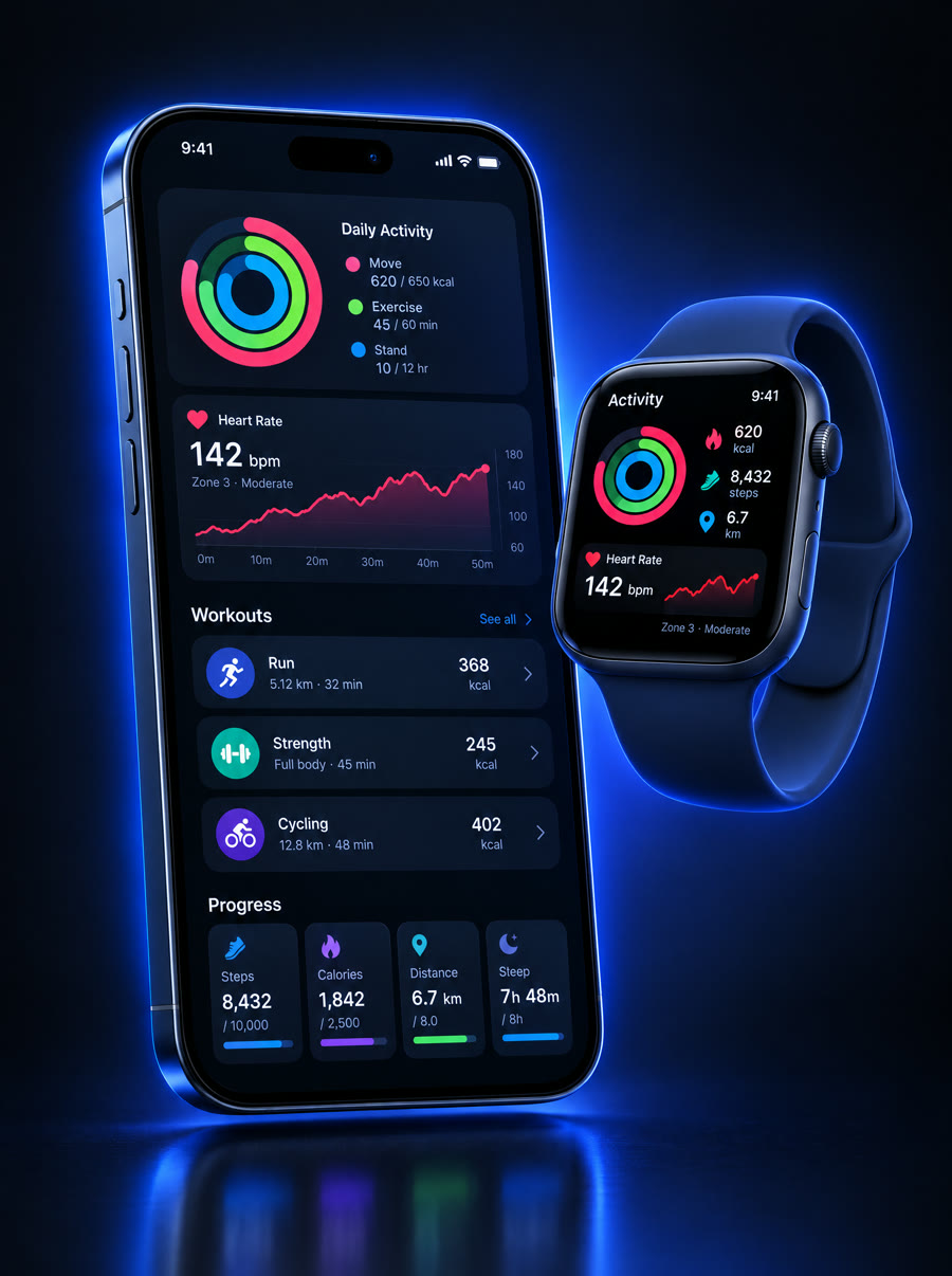 Fitness tracking app on phone and watch